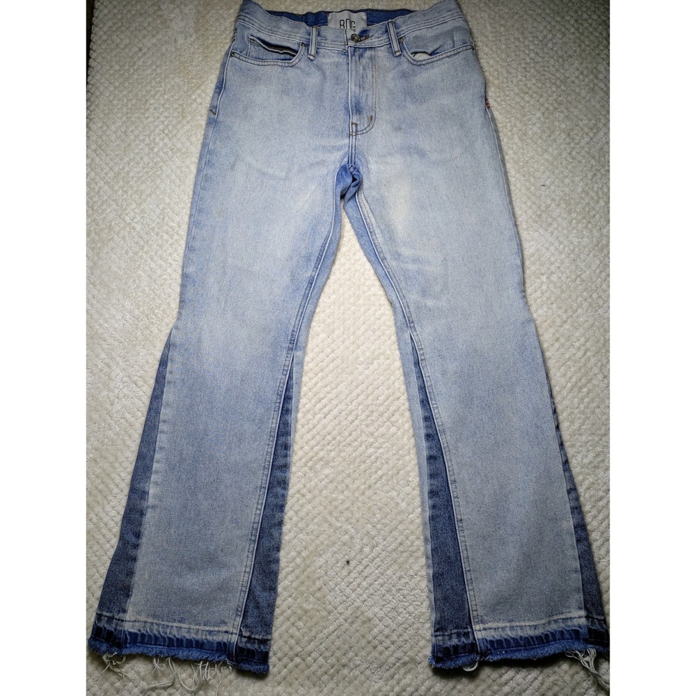 BDG Urban Outfitters Two Tone Flare Jeans Light Wash High Rise Raw Hem 30 Inseam